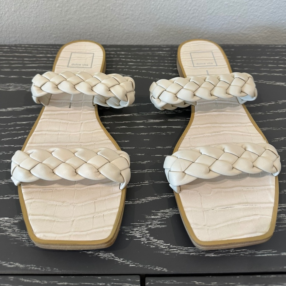 Dolce Vita Indy Braided Leather Slide Sandals | Ivory | Size 11